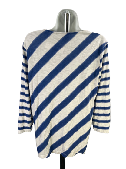 Chico's Women's White/Blue Striped 3/4 Sleeve T-Shirt - 1/US M image 2