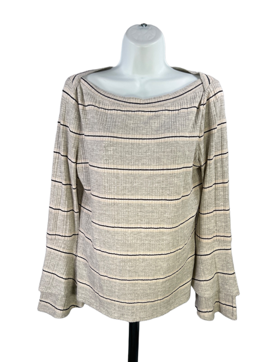 White House Black Market Women's Gray Striped Long Bell Sleeve Sweater - L