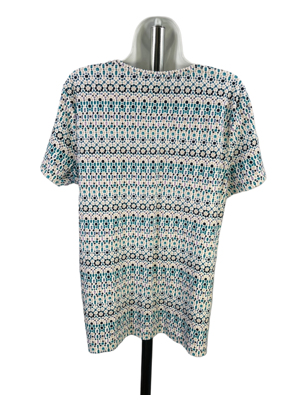 Croft & Barrow Women's White/Blue Geometric Classic Short Sleeve Tee Shirt - XL image 2