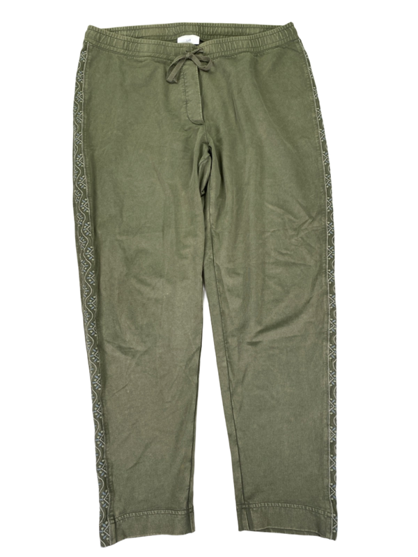 J Jill Women's Green Embroidered Stretch Drawstring Waist Casual Pants - M