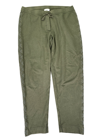 J Jill Women's Green Embroidered Stretch Drawstring Waist Casual Pants - M