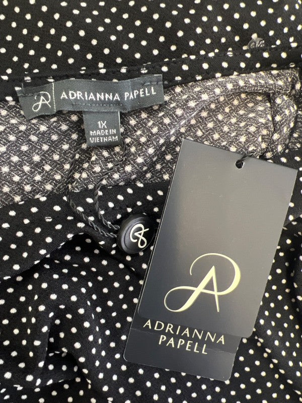 Adrianna Papell Women's Black/White Polka Dot Pleated 3/4 Sleeve Blouse - 1X image 3