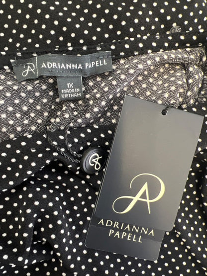 Adrianna Papell Women's Black/White Polka Dot Pleated 3/4 Sleeve Blouse - 1X image 3