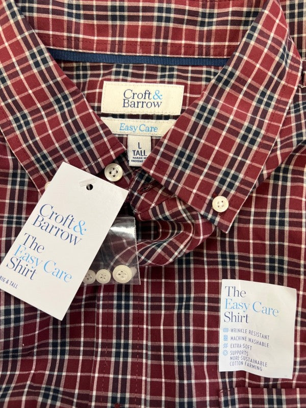 Croft & Barrow Men's Red/Blue Plaid Long Sleeve Button Up Shirt - L Tall image 3