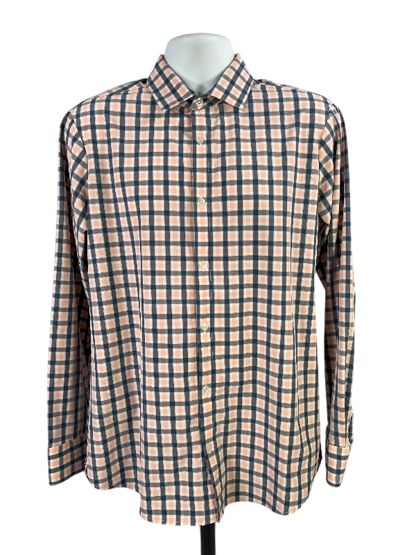 Mizzen + Main Men's Pink/Blue Checkered Trim Fit Button Up Shirt - M