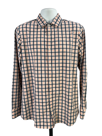 Mizzen + Main Men's Pink/Blue Checkered Trim Fit Button Up Shirt - M