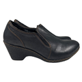 BOC Born Concept Women's Black Leather Slip On Wedge Peggy Clogs - 7.5