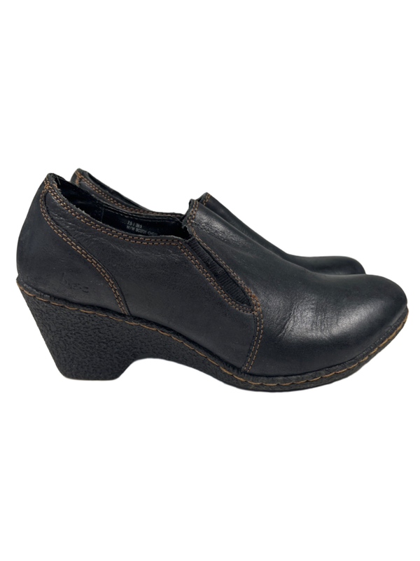 BOC Born Concept Women's Black Leather Slip On Wedge Peggy Clogs - 7.5