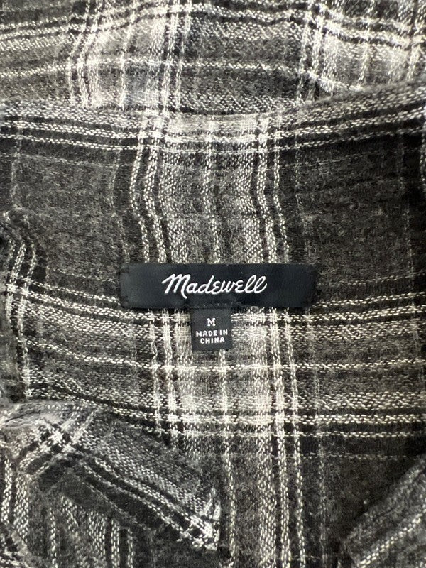 Madewell Women’s Black/Gray Plaid Lace Up Front Long Sleeve Shirt - M image 3