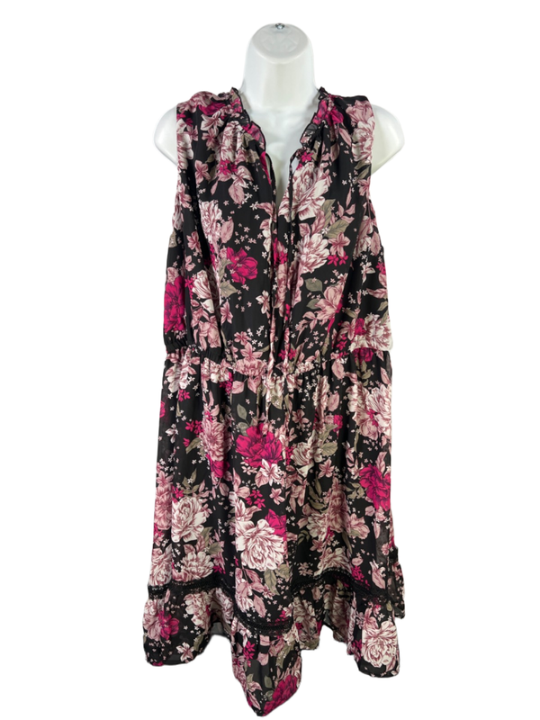 Lane Bryant Women's Black/Purple Floral Sleeveless Midi Dress - 16