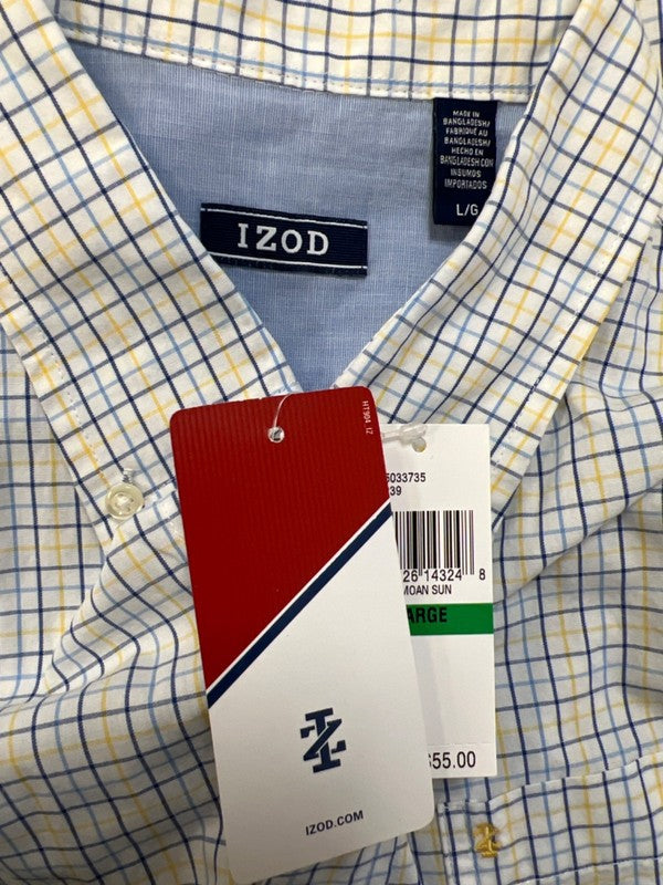 IZOD Men's Blue/Yellow Plaid Short Sleeve Button Up Shirt - L image 3