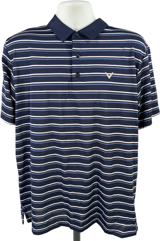 Callaway Men’s Blue Striped Opti-Dri Short Sleeve Golf Polo - L