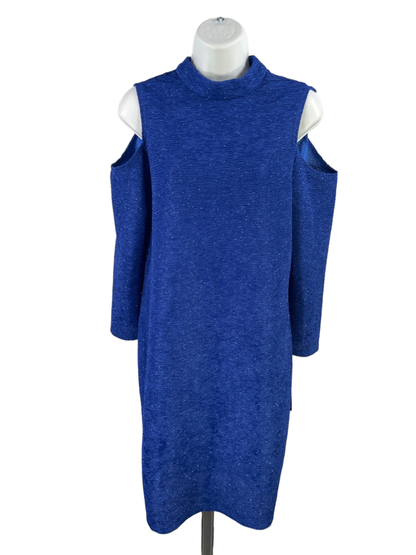 Tiana B Women's Blue Metallic Textured Cold Shoulder Long Sleeve Midi Dress - 10