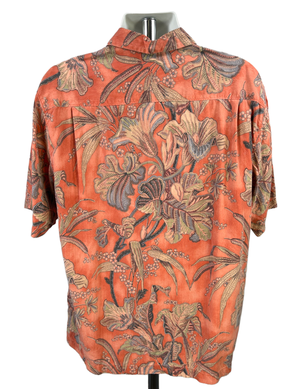 Tommy Bahama Men's Orange Floral Silk Short Sleeve Button Up Shirt - XL image 2