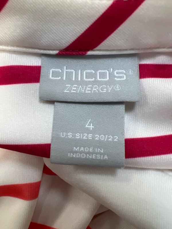 Chico's Zenergy Women's White Striped Quarter Button Sleeveless Shirt - 4/US 20 image 3