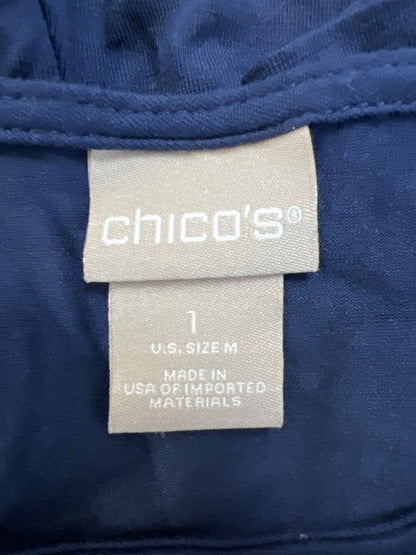 Chico's Women's Navy Blue Scoop Neck Tie Front 3/4 Sleeve Shirt - 1/US M image 3
