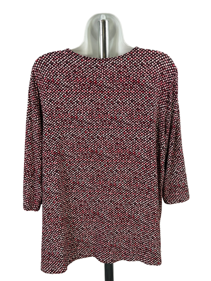J Jill Women's Black/Red Patterned Elbow Sleeve Tee Shirt - L image 2