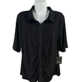 Simply Vera Women's Black Ruched Button Up Elbow Sleeve Blouse - XXL