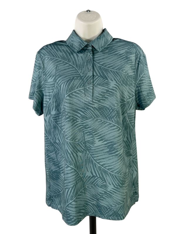 Puma Women's Blue Fern Print Short Sleeve Athletic Golf Polo - L