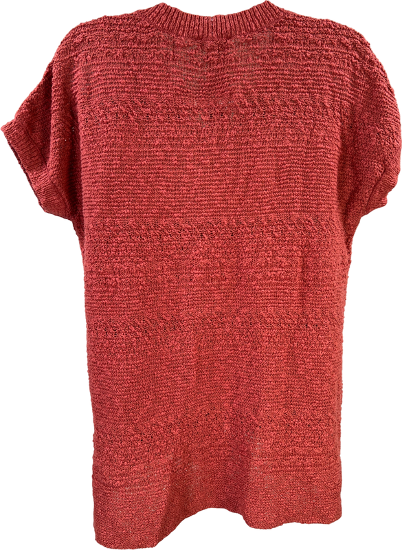 J.Jill Women’s Red/Pink Open Knit Short Sleeve V-Neck Sweater - S image 2