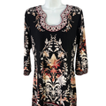White House Black Market Women's Black Floral Embroidered Tunic Blouse - S