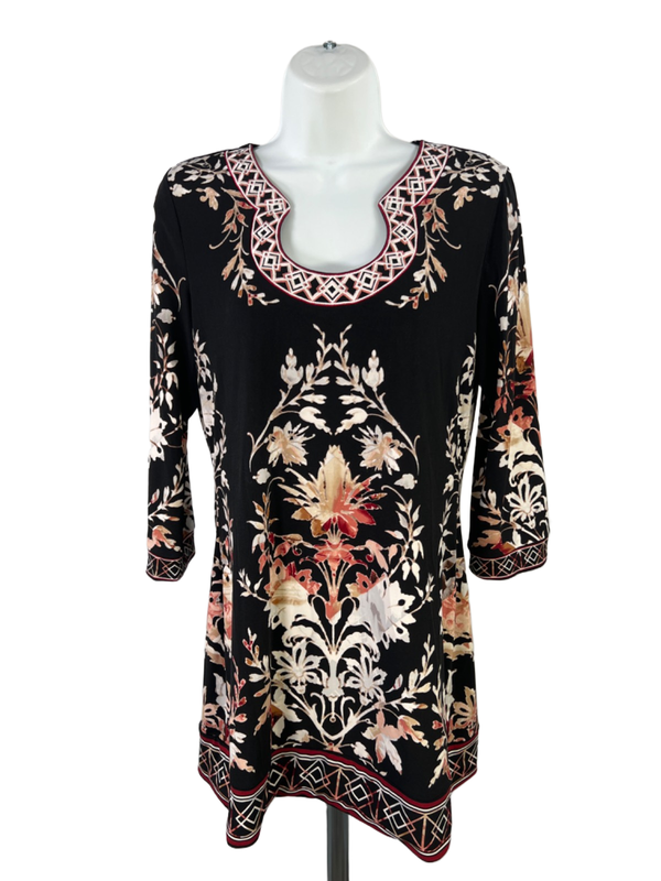 White House Black Market Women's Black Floral Embroidered Tunic Blouse - S