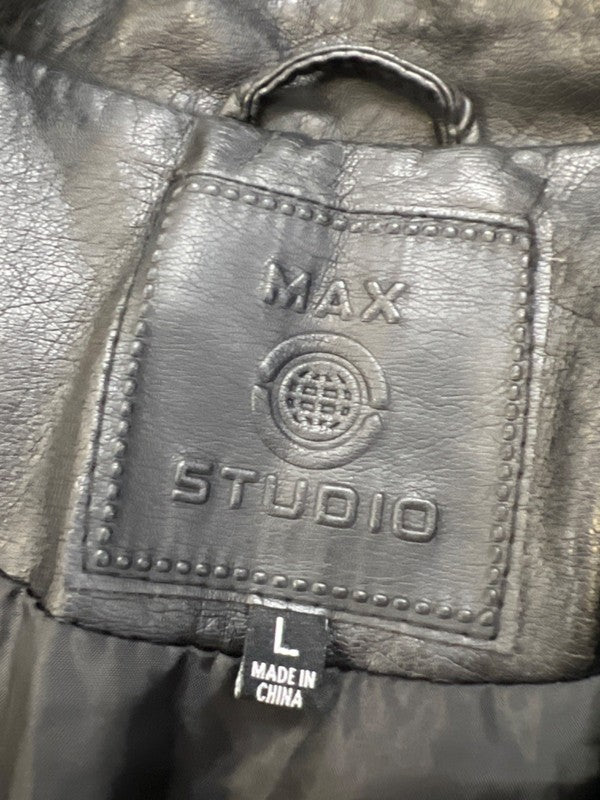 Max Studio Women's Black Faux Leather Long Sleeve Moto Jacket - L image 3