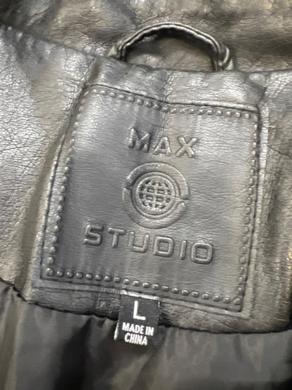 Max Studio Women's Black Faux Leather Long Sleeve Moto Jacket - L image 3