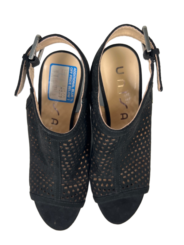Unisa Women's Black Pryce Geometric Cut-Out Peep Toe Ankle Heel Sandals - 6.5 image 3