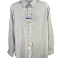 Haggar Men's White/Blue Checkered Print Long Sleeve Button Up Shirt - 34/35