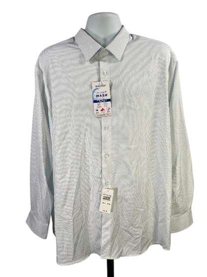 Haggar Men's White/Blue Checkered Print Long Sleeve Button Up Shirt - 34/35