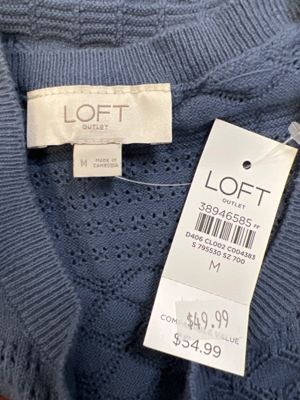 Loft Women's Blue Pointelle Short Sleeve Sweater Shirt - M image 3