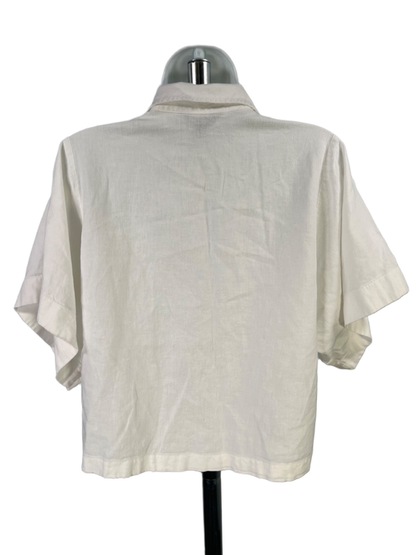 Banana Republic Women's White Linen Blend Short Wide Sleeve Button Up Shirt - M image 2