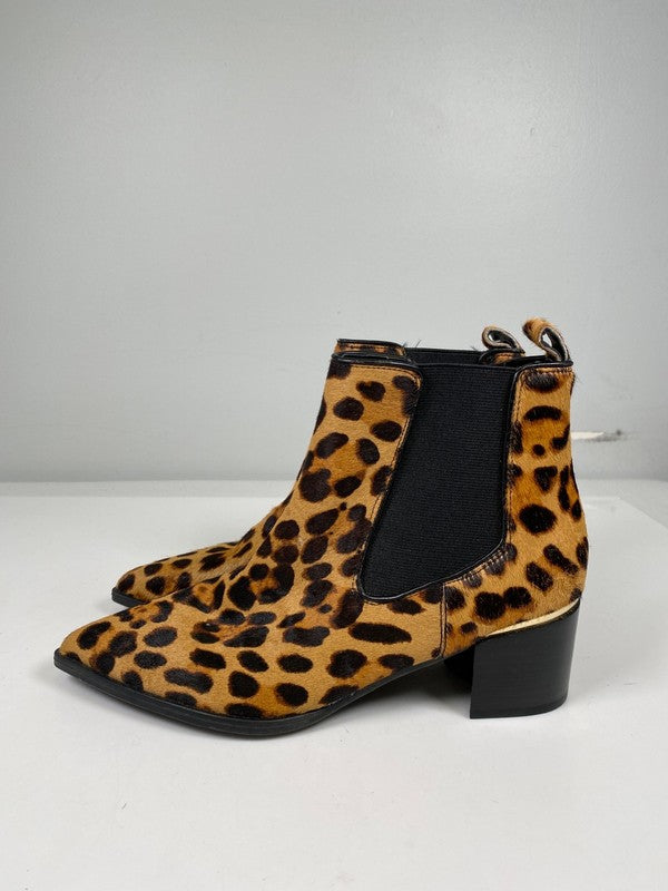 Nine West Women’s Brown Leopard Print Honor Cow Hair Chelsea Boots - 6 image 5