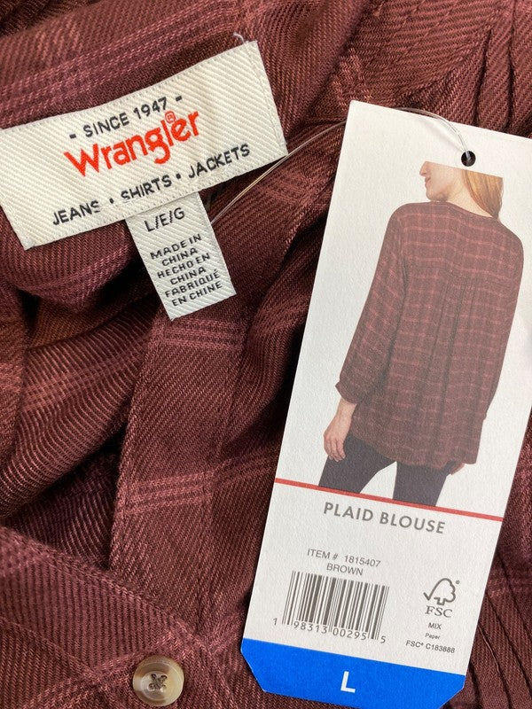 Wrangler Women’s Brown Plaid 3/4 Sleeve Pullover Shirt - L image 3