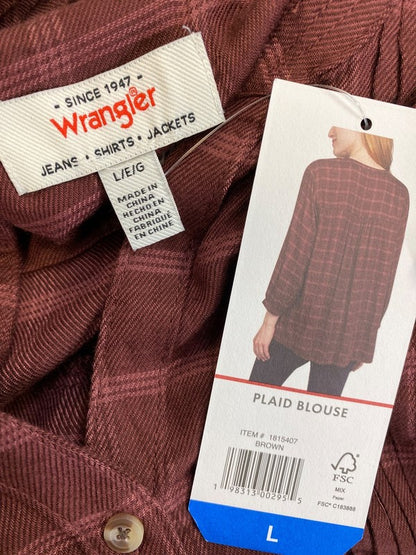 Wrangler Women’s Brown Plaid 3/4 Sleeve Pullover Shirt - L image 3