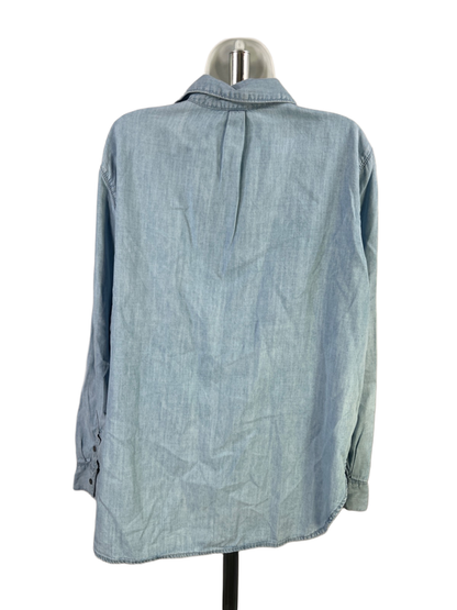 Lou & Grey Women's Blue V Neck Distressed Pockets Long Sleeve Shirt - XL image 2