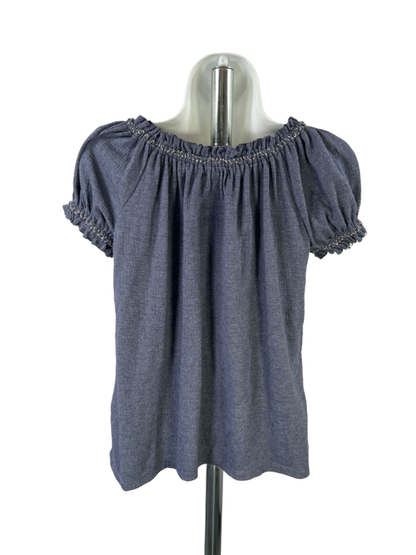 Max Studio Women's Blue Textured Scrunch Neck Short Puff Sleeve Blouse - S image 2