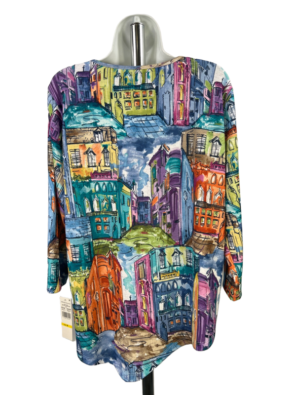 Alfred Dunner Women's Multicolor Cityscape Rhinestone 3/4 Sleeve Blouse - M image 2