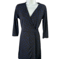 Ann Taylor Women's Black/Blue Geometric Wrap Waist Midi Dress - 2 Petite