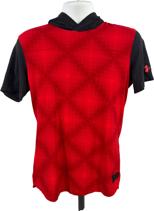 Under Armour Men’s Red/Black Loose Fit HeatGear Short Sleeve Hooded Shirt - S