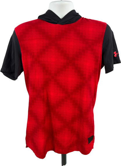 Under Armour Men’s Red/Black Loose Fit HeatGear Short Sleeve Hooded Shirt - S