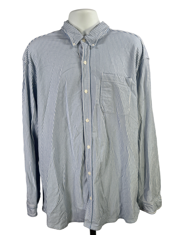 Duluth Trading Men's Blue/White Stripped Relaxed Fit Button Up Shirt - 2XL