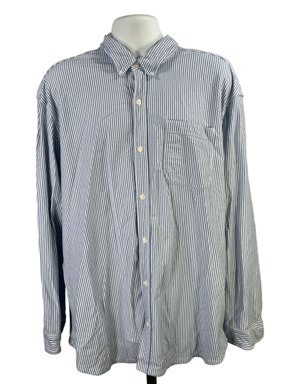 Duluth Trading Men's Blue/White Stripped Relaxed Fit Button Up Shirt - 2XL