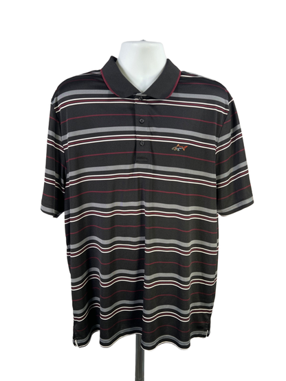 Greg Norman Men's Black/Burgundy Striped Short Sleeve Golf Polo Shirt - XXL