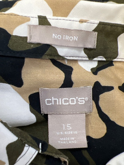 Chico's Women's Beige/Green Long Sleeve Pullover Tunic Blouse - 1.5/US 10 image 3
