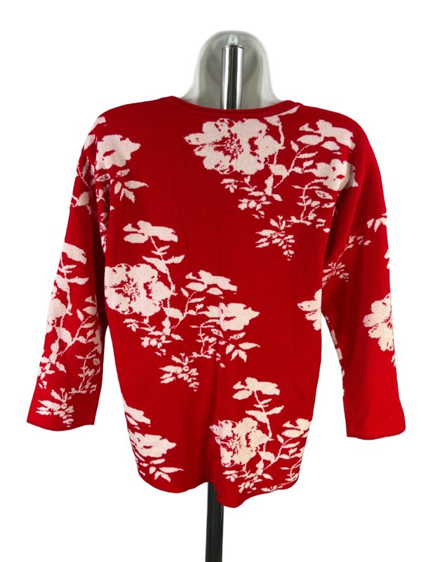 Max Studio Women's Red/White Floral 3/4 Sleeve Sweater - M image 2
