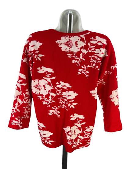 Max Studio Women's Red/White Floral 3/4 Sleeve Sweater - M image 2