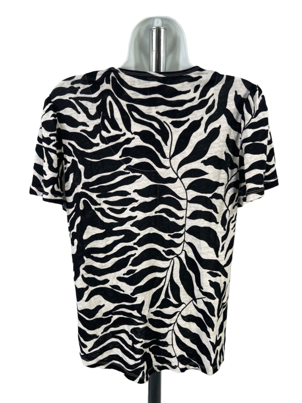 Chico's Women's White/Black Short Sleeve Linen T-Shirt - 1/US M image 2
