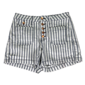 Judy Blue Women's White/Blue Striped High Rise Button Fly Jean Shorts - M